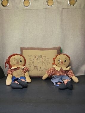 VINTAGE‎ JOHNNY GRUELLE'S KNICKERBOCKER RAGGEDY ANDY DOLLS  AND PILLOW
